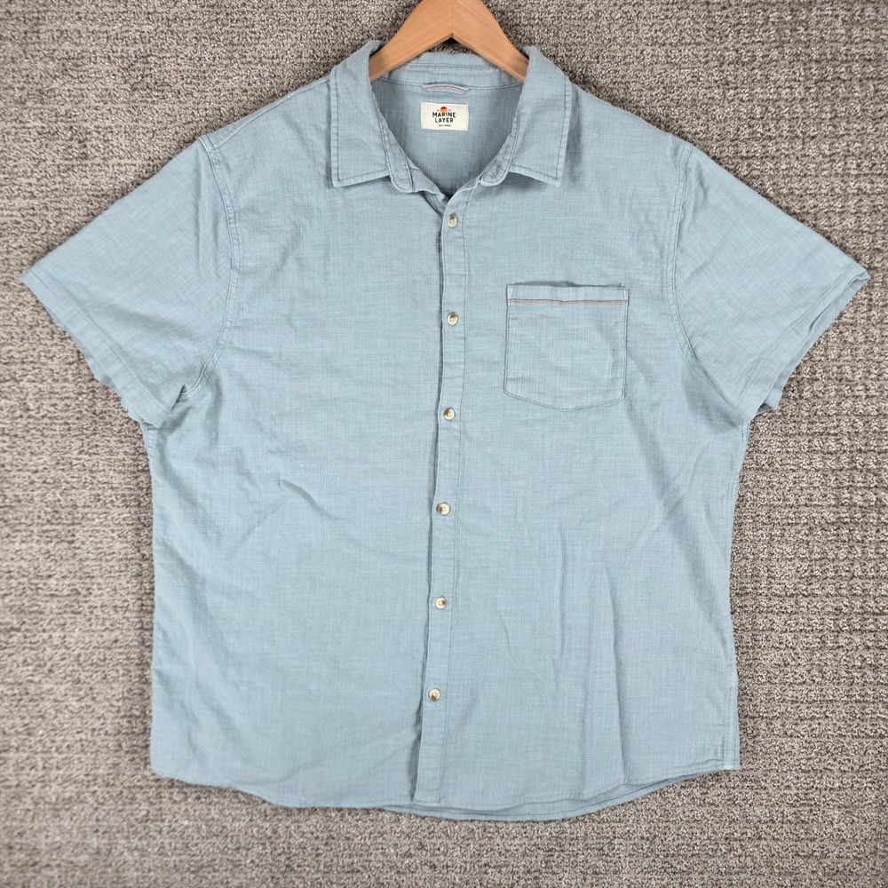 Marine Layer Mens Stretch Selvage XXL Light Blue Short Sleeve Button Down Shirt